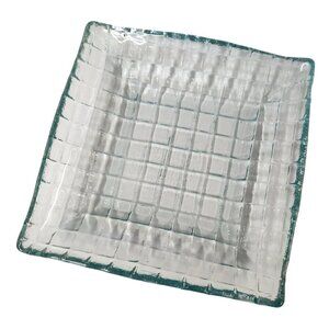 Mid Century Modern Art Glass Tray Grid Pattern Decor for Coffee Table Accent Tra
